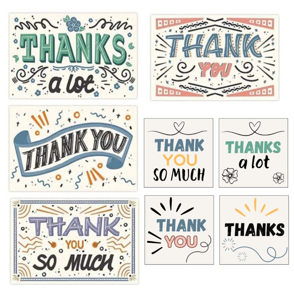 160 Pc Bundle Thank you Cards and Stickers